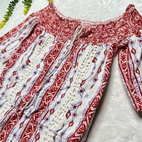 Saylor x Revolve Blossom Off The Shoulder Boho Printed Mini Dress in White Red S - Picture 5 of 15